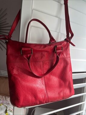 American Leather Co.  Red Leather Shoulder Bag with Front Zip Pocket
